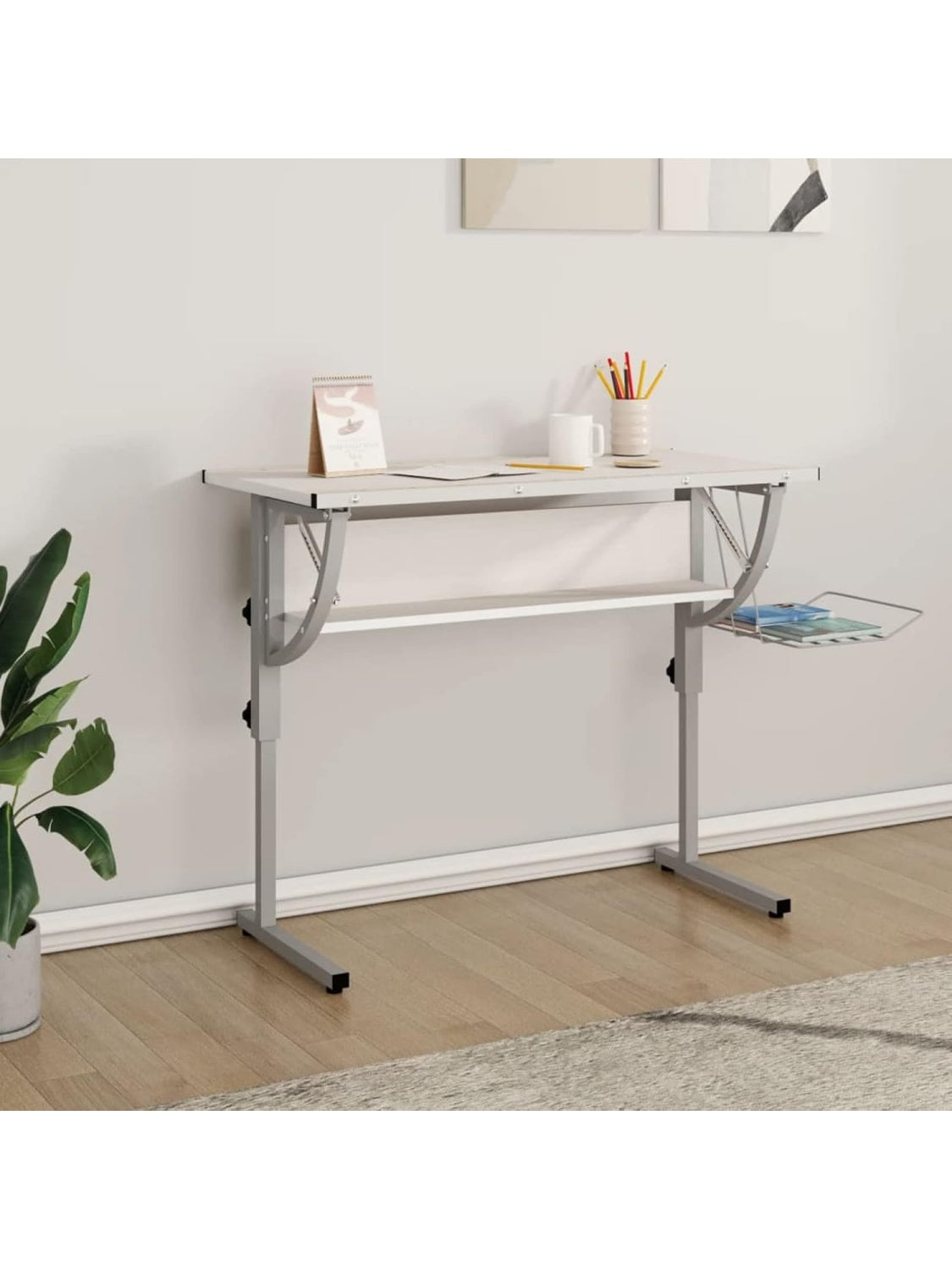 Hohenverstellbarer Zeichentisch 110 x 53 cm mit neigbarer Arbeitsflache in Weiss und Grau fur kreatives Arbeiten so9494627