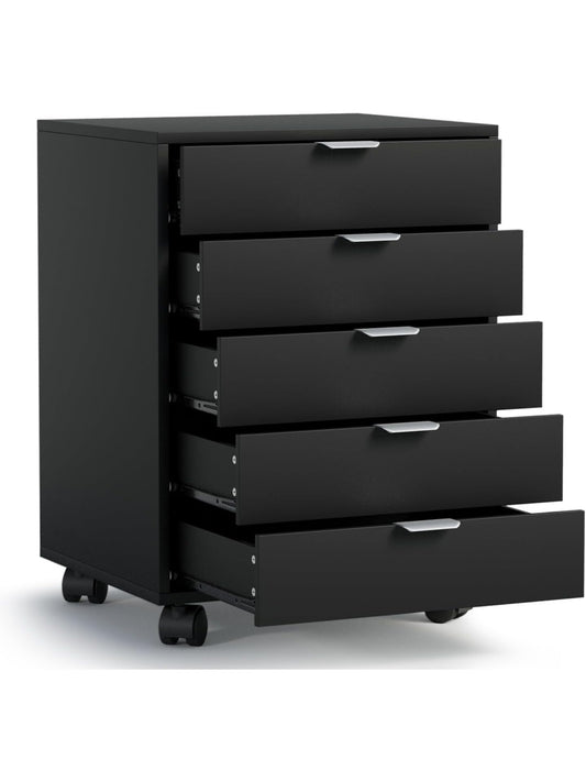 Rollcontainer mit funf Schubladen fur Buro und Homeoffice in Schwarz wi2079014