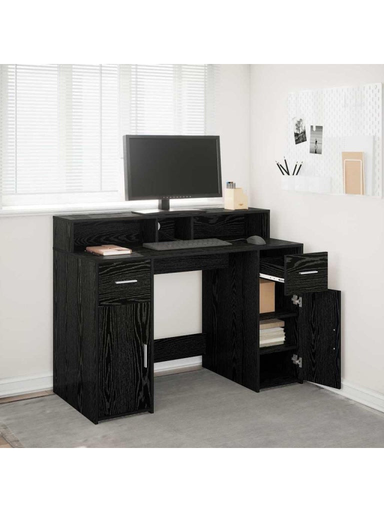 Computertisch in Schwarzeiche 120 x 55 x 91 cm mit LED Licht USB Anschluss Schublade und Ablage xm7156624