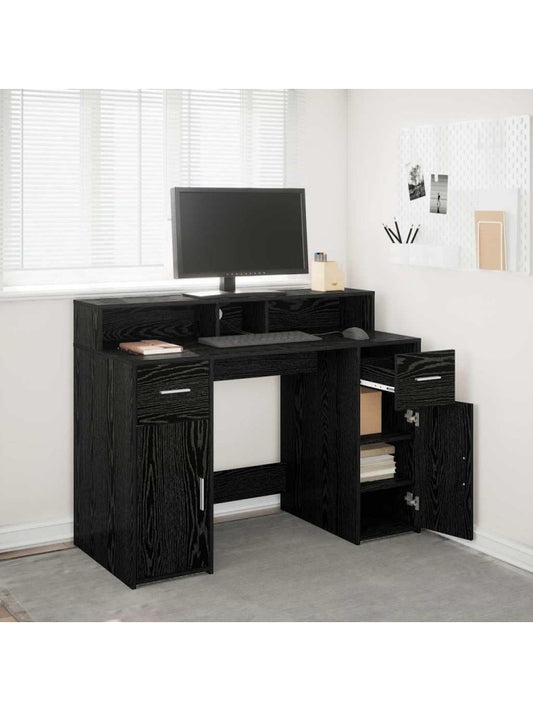 Computertisch in Schwarzeiche 120 x 55 x 91 cm mit LED Licht USB Anschluss Schublade und Ablage xm7156624