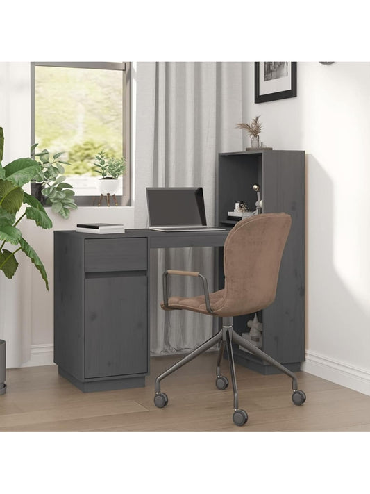 Massivholz Schreibtisch aus Kiefer in Grau 110 x 53 x 117 cm mit Aufsatz fur Laptop und Buro nx6359948