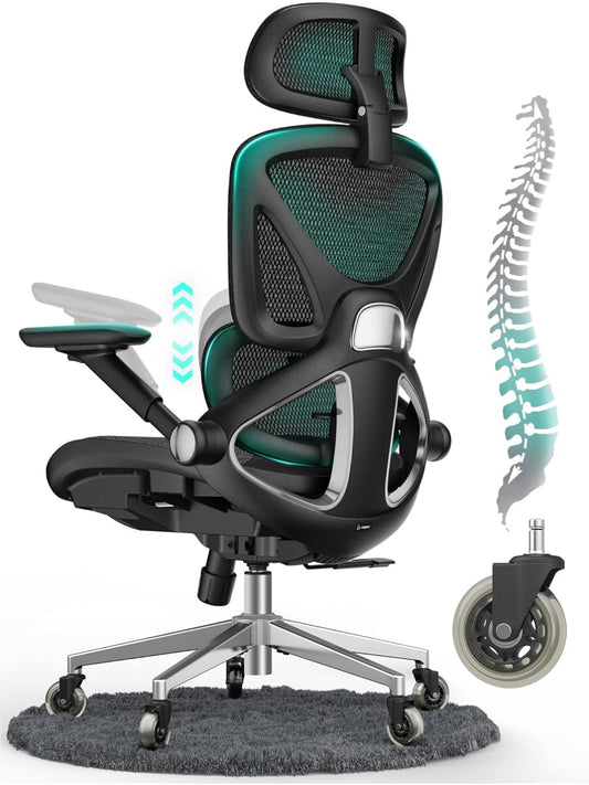 Ergonomischer Netz Burostuhl mit hoher Ruckenlehne Kopfstutze und verstellbaren Armlehnen qs7623959